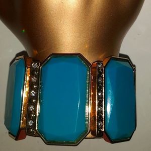 LuxCzar43 Faux Turquoise & Rhinestone Bangle Bracelet